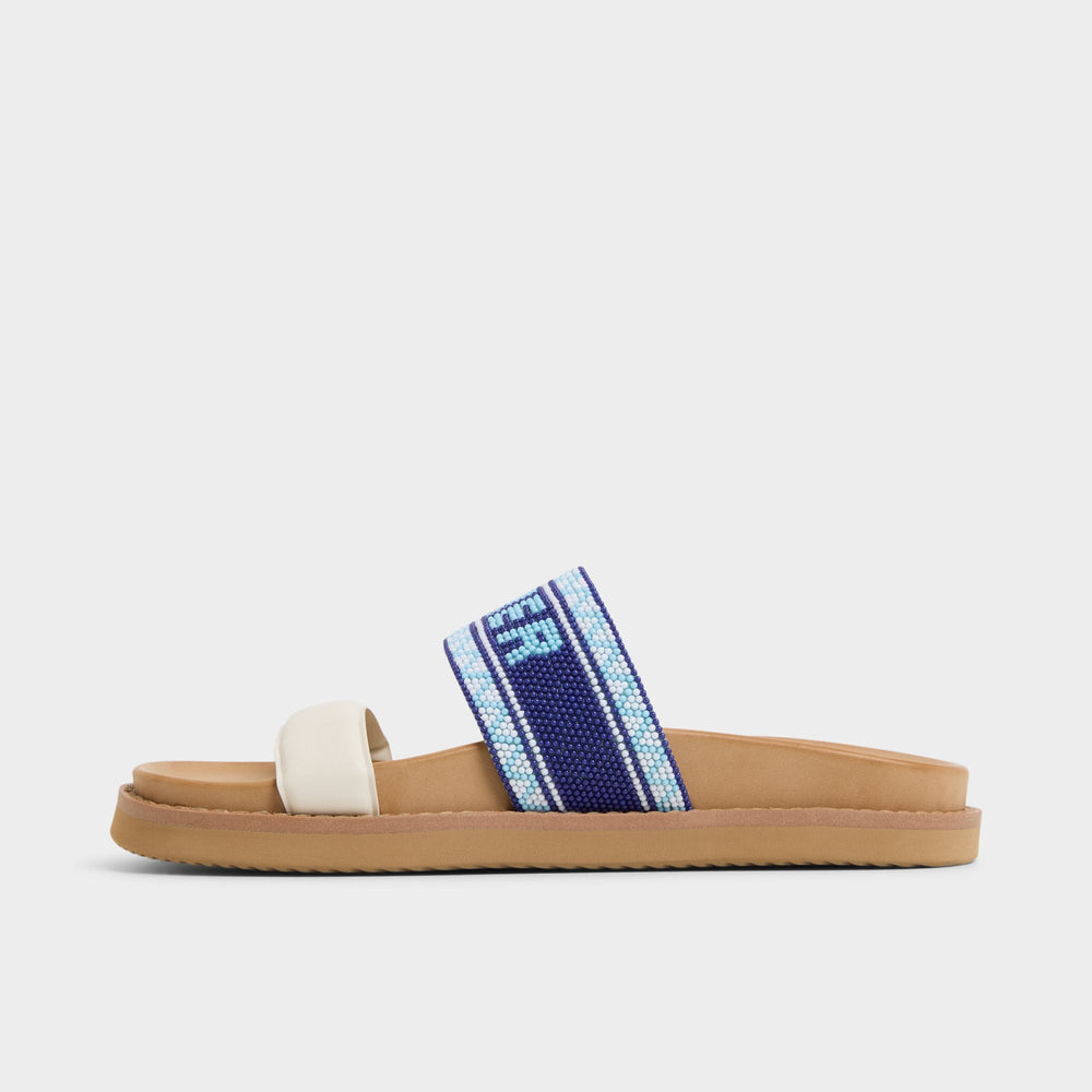 Beachvacay White/Blue Women's Footbed sandals - Slide sandal Footbed sandal