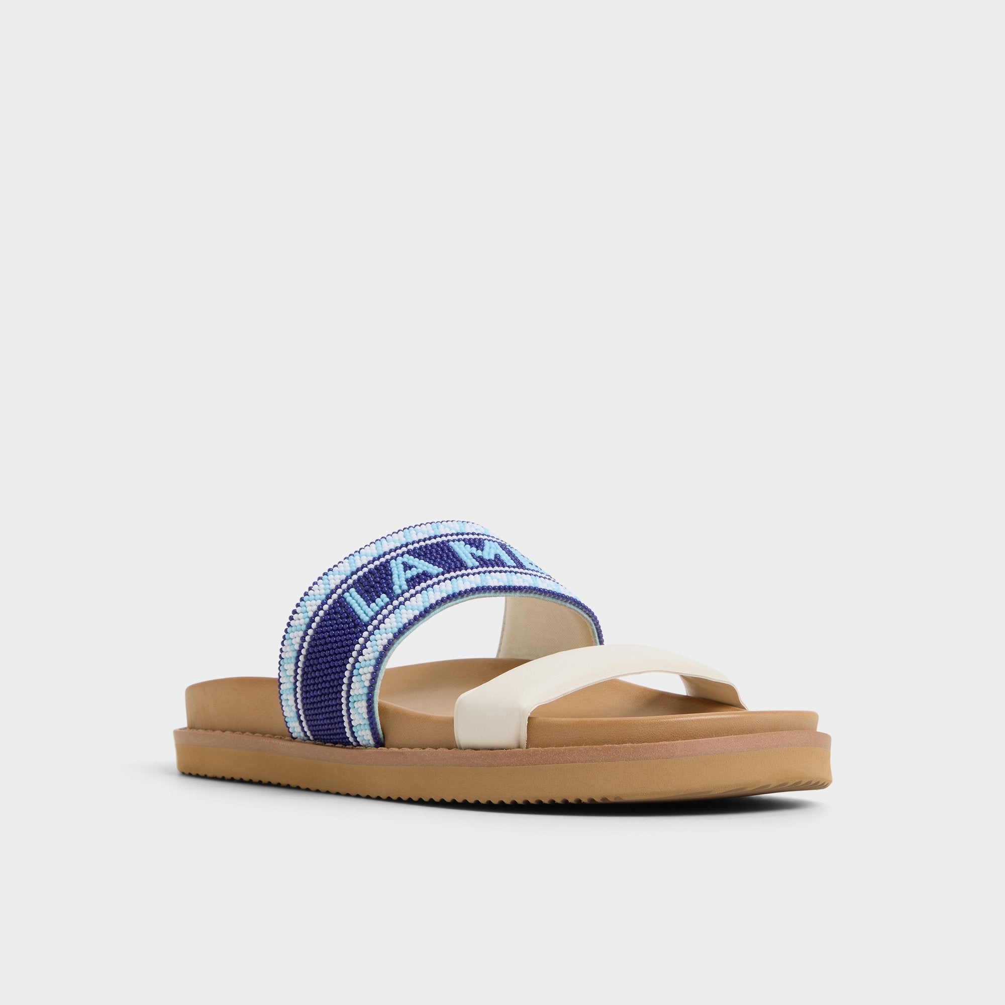 Beachvacay White/Blue Women's Footbed sandals - Slide sandal Footbed sandal
