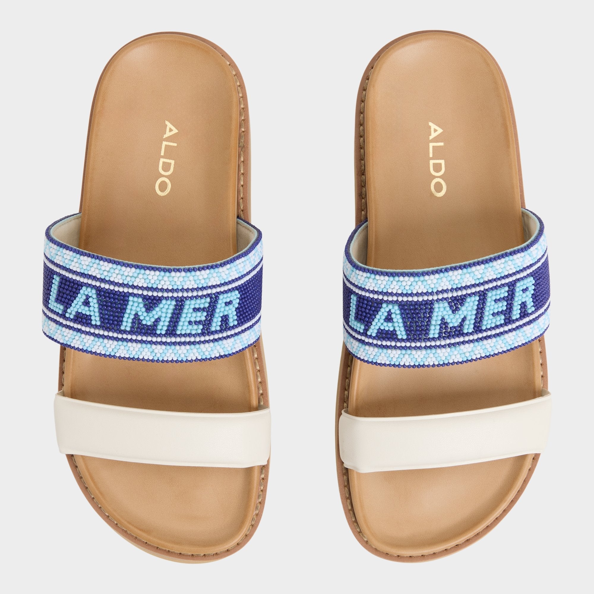 Beachvacay White/Blue Women's Footbed sandals - Slide sandal Footbed sandal