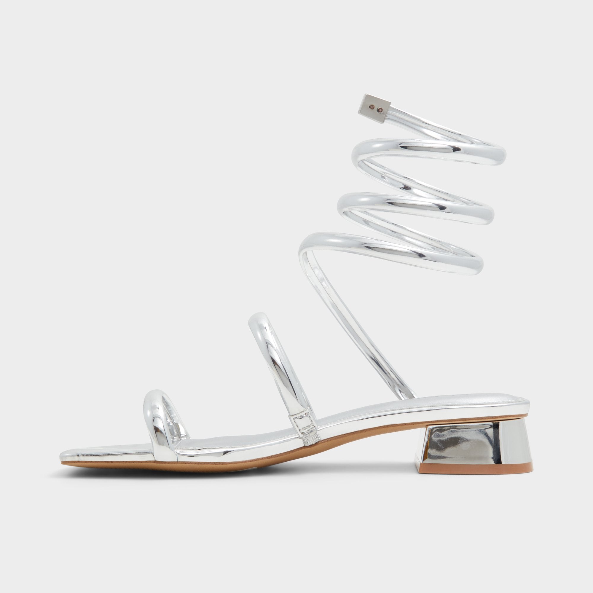 Spinna in Silver - Strappy sandal Block heel