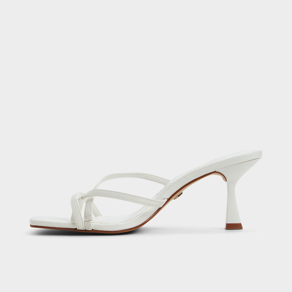 Calypsa White Women's Heeled mules - Strappy heeled sandal Block heel