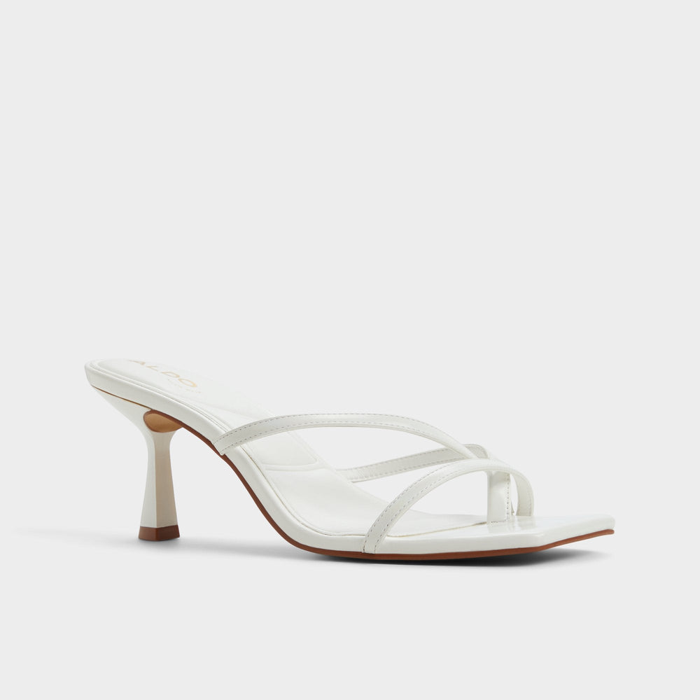 Calypsa White Women's Heeled mules - Strappy heeled sandal Block heel