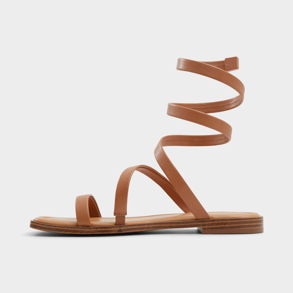 Spinella in Medium Brown - Strappy flat sandal