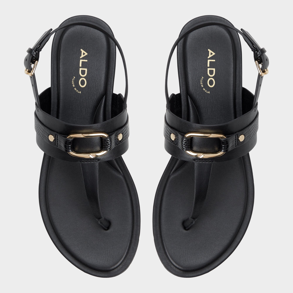 Taylen Black Women's Footbed sandals - T-strap sandal